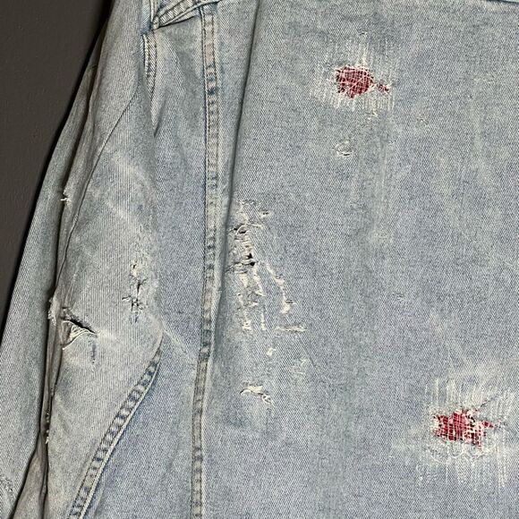 Vintage Paradise France Handmade Distressed Denim Jacket With Vintage Bandana Pa - Picture 5 of 9